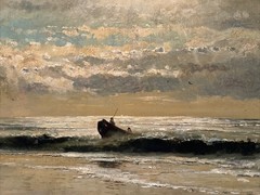 Antique Beach Coast Landscape Painting Seascape Boat Impressionist 19th Century