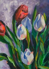 art 697 original painting Acrylic on canvas 13.7×9.8 in (35×25 cm) Tulips flower
