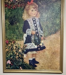 Early 20th Century Embellished Lithograph Girl With Watering Can original frame