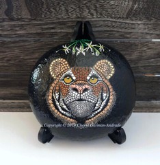 Original Dot Painted Stone Jasmine Tiger by Cheryl Andrade