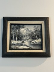 G Whitman Signed Original Oil Painting Landscape Black Gray White Framed