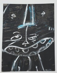 outsider art cat painting original on paper by New York graffiti artist PUKE