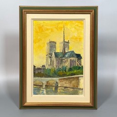 Marius Gardon Vintage French Oil Painting Paris Notre-Dame Cathedral Signed 1956
