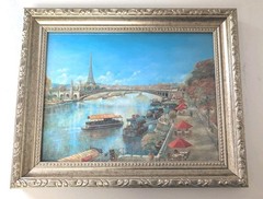 Framed Print Faux Oil Painting Paris Eiffel Tower Bridge Roane Monnine 10.85×8.8