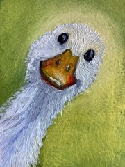 ACEO Original Painting Peering White Goose Whimsical Bird Art Miniature