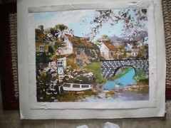 Village Hand Painted By Number Oil Painting on Canvas Completed 16 x 20