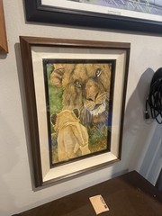 Lion Watercolor Painting Framed and Matted Signed by Artist