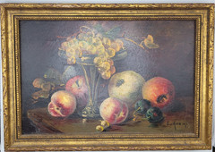 Vintage 1930s E. Adam Signed Oil Painting Still Life Fruit Framed Art Board