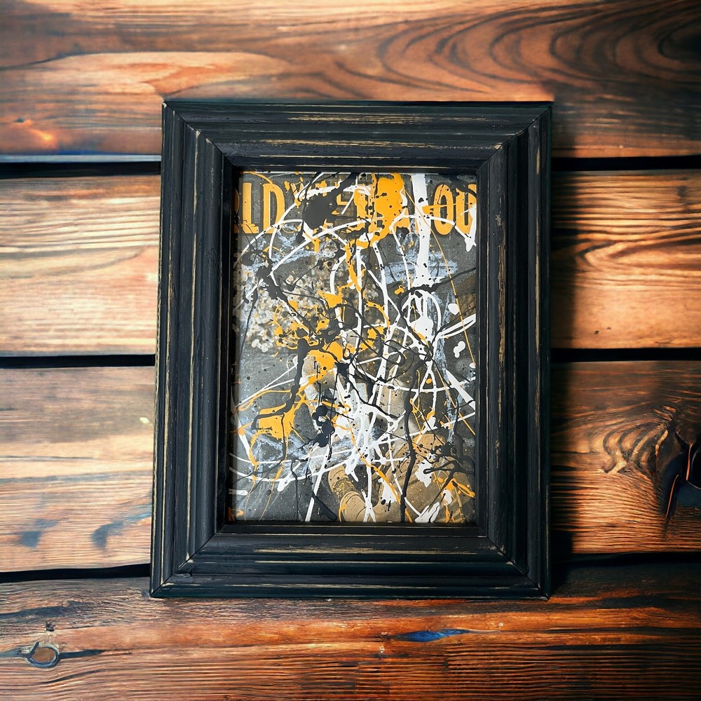 Original Framed Abstract Art Painting 8×10″ Over Antique Sheet Music TG9