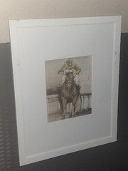Original Vincent George Jockey Riding Horse Watercolor 17 5/8”W 21 5/8”T Framed