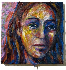 ORIGINAL OIL█PAINTING VINTAGE█ART SIGNED POP OUTSIDER BEACH█WOMAN GIRL HAT FAUVE