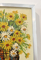 VTG Mid Century Floral Oil Painting Daisies Vase Flower Power Signed Framed CUTE