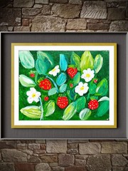 Strawberry Patch Abstract Expressionist Original Painting 11×14 Acrylic Canvas