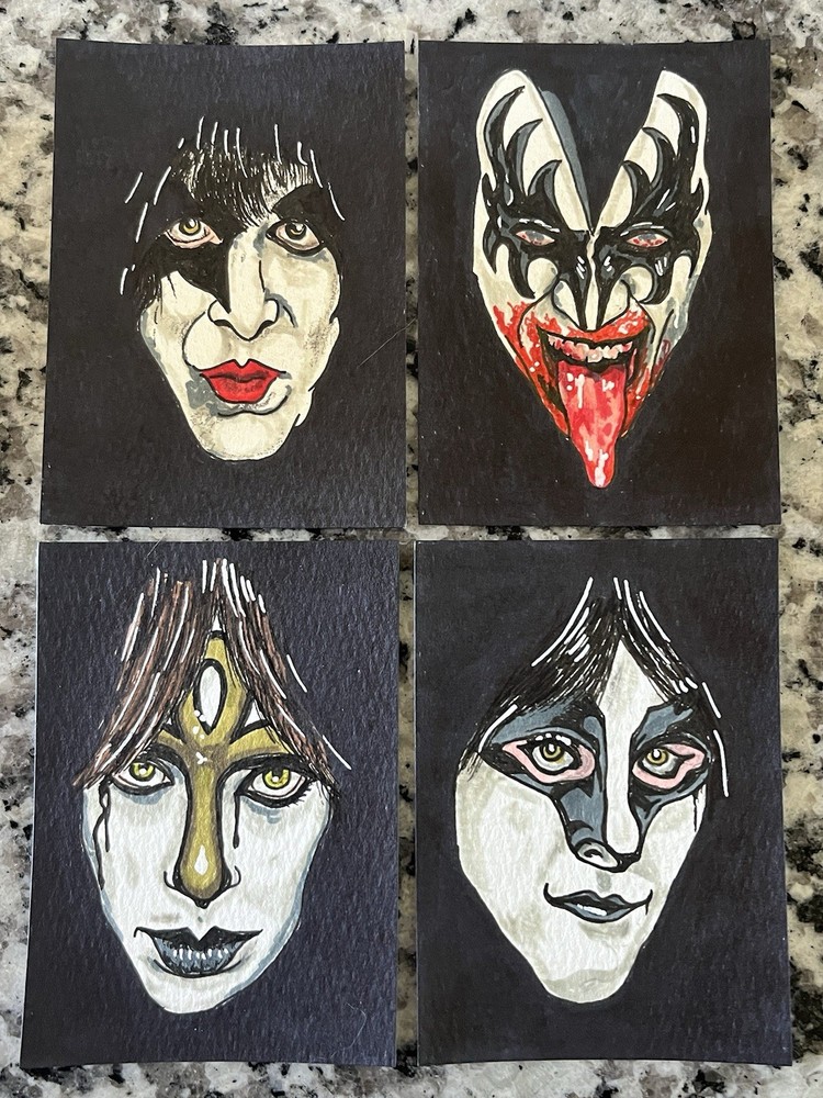 KISS CARD – ACEO Art Sketch 2.5 X 3.5 Rock Music Painting Drawing Paper Ink