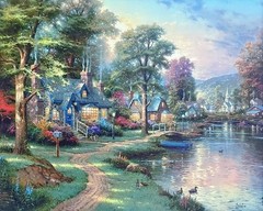 Thomas Kinkade Hometown Lake S/P 24×30 Oil on Canvas