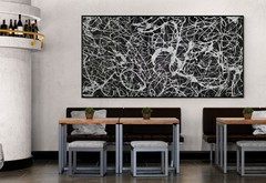 XXL Jackson Pollock Style Black & Silver Abstract Canvas – Handmade Art – 78×39