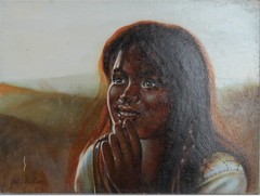 Hawaiian Girl Portrait Vintage Original Anthony Sidoni Oil on Board Painting