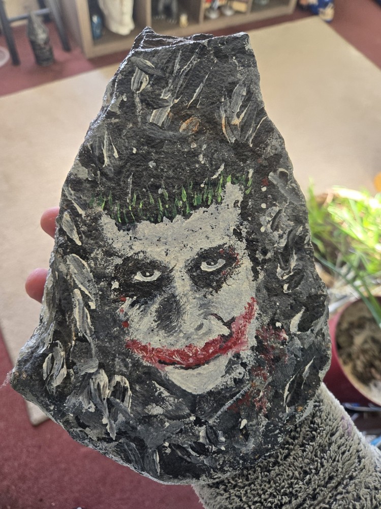 Joker Hand Painted Rock; Heath Ledger ! DC COMICS