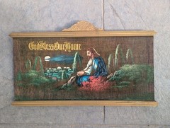 Jesus Christ Praying BLACK VELVET Painting Religious Folk Art MCM Framed Vintage