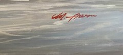 MAJESTIC BENGAL TIGER IN WATER PAINTING ART ON CANVAS BY M. AARON. 36″ X 24″