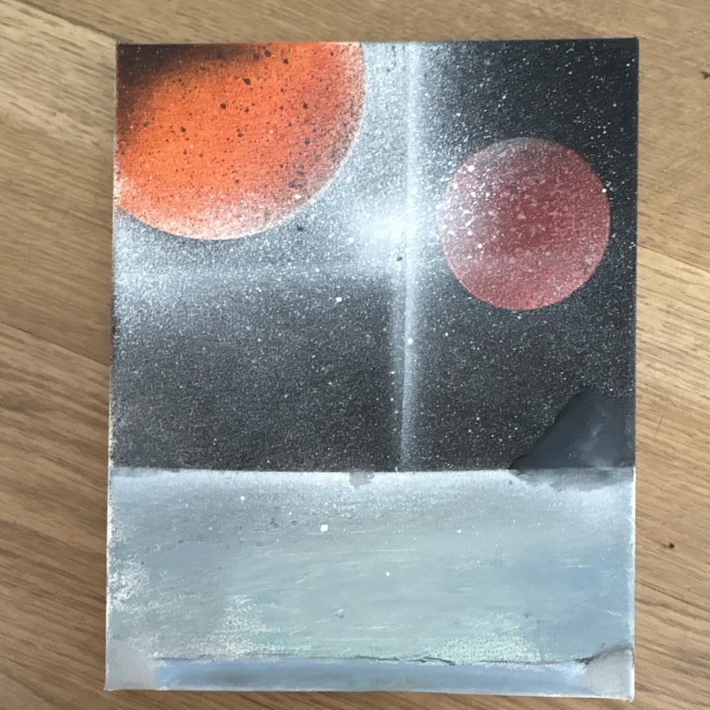 Abstract Outer Space Planets Canvas Painting, Small Unframed Single Piece