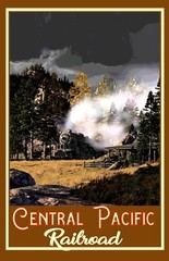 Go West Cental Pacific Railroad Train Giclee Art Print Steam Engine Up to 24×36