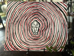Abstract Modern Figure Portrait Painting Red & Black Concentric Circles Unframed