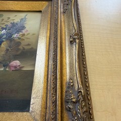 15.5″x13.5″ Ornate Gold Framed Floral Still Life Painting Roses Bouquet SIGNED
