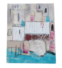 Acrylic picture city 2 Venice Italy 50x40x3cm studio Düsseldorf mixed media painting