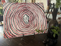 Abstract Modern Figure Portrait Painting Red & Black Concentric Circles Unframed
