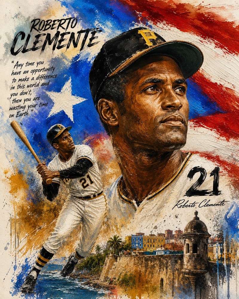8×10 WallArt Abstract Painting Roberto Clemente Print