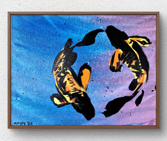 Abstract Swimming Koi Original Wall Art Home Decor Canvas Acrylic 12 x 16 B020