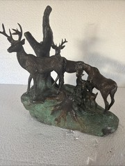 Animal Bronze 19th Century Deer Group By Ronl 1971