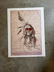 Original Mixed Media on Handmade Rice Paper Bob Canning Native American Signed