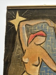 WALTER PRASKI PAINTING ABSTRACT MODERNIST CUBIST LISTED MID CENTURY TAPESTRY