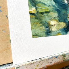 8×10 Original Oil Painting Nautical Harbor Rowboat Clear Water Rocks Art Signed