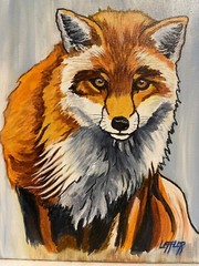 9 x 12 Original Acrylic Painting With Ink on Canvas…….“Staring Fox“