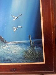Large Philip Sadee „Seaside With Lighthouse Gulls“ Oil Painting – Signed/Framed