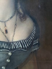 Antique 19th Century Oil Painting Portrait of a Victorian Gothic Young Lady