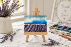 Original Watercolor ACEO – Lavender Field Landscape – Hand Painted Mini Art Card