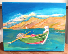 Original Mykonos Greece Boat Painting Acrylic on Canvas Signed Vytas 16×20 Art