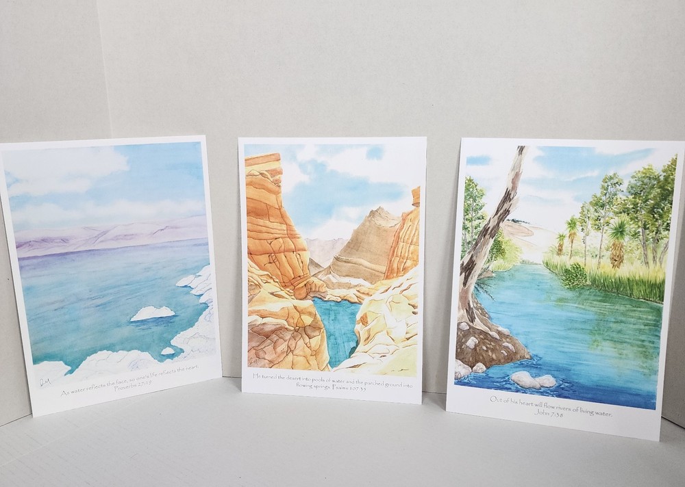Watercolor Art Religious Nature Prints Set Of 3 Signed 11.5 X 8 Inches Approx