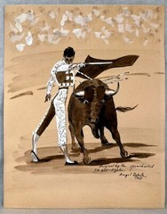 Vintage BULLFIGHTING Painting DRAWING Angel ZAPATA Bullfighter Matador Bullfight