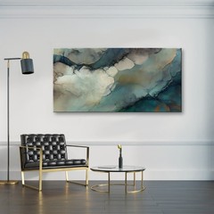 Large Abstract Canvas Painting, TEAL Canvas wall art, Framed, Signed