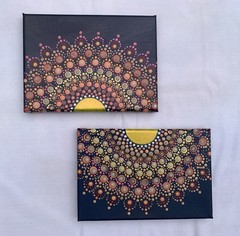 Diptych – Mandala Flower Canvas Acrylic Paintings – Original Art By E. Glenn
