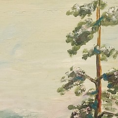 Oil Painting Wyoming Spring forest Lake mountains snow Signed Denninger 1966 Vtg