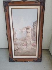 Beautiful Vintage L. Alexis Oil on Canvas Painting with City Scene Theme