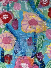 Abstract Flower Garden,16”x20”x 1.5” OOAK, Signed, COA, Deep Gallery Wrap