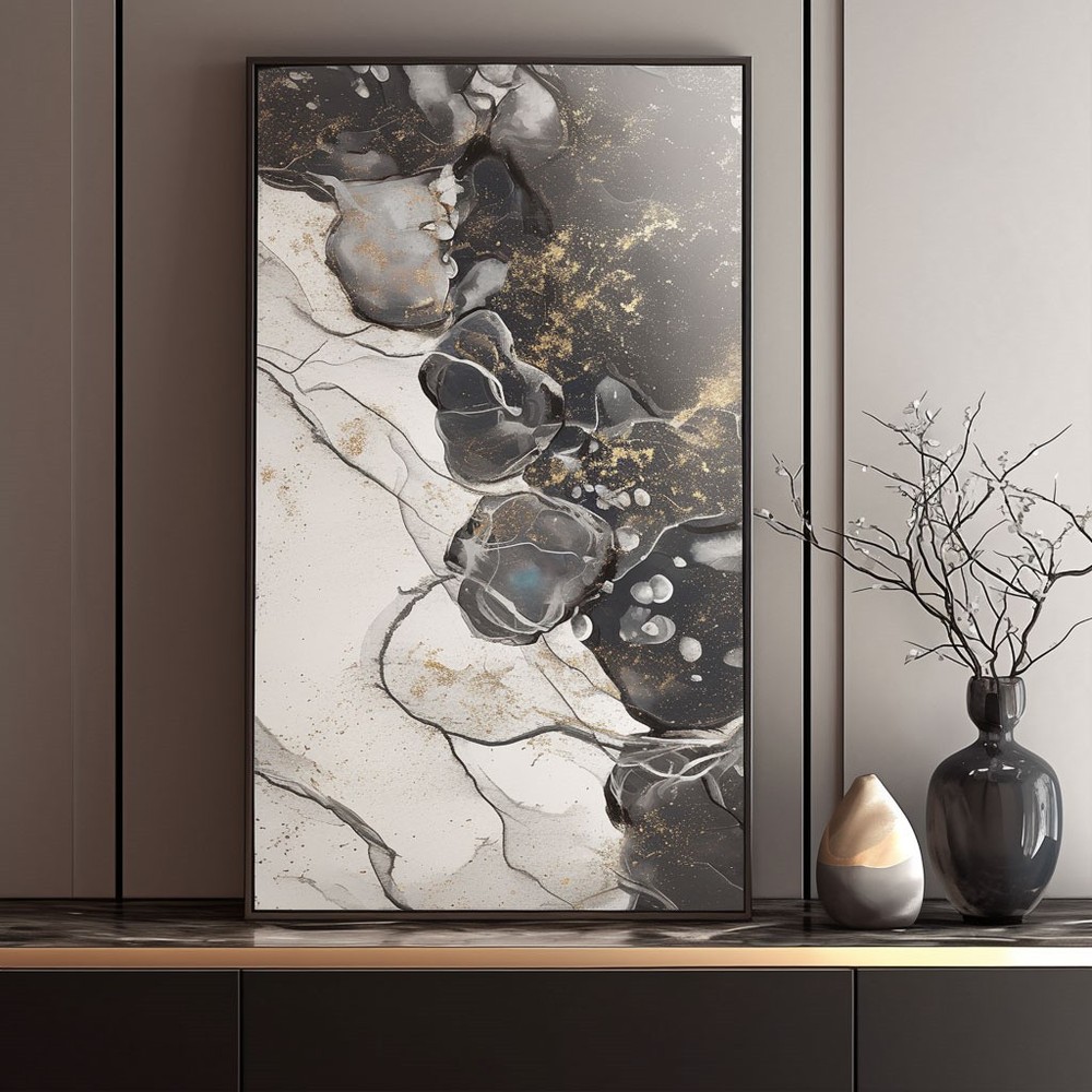 Wall Art Abstract Hand Painted on Oil Painting Canvas Minimalism Gray Black