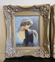 Signed L. Williams Art Deco Oil Paintings Set of 2 Ornate Gold Frames 15″ x 13″